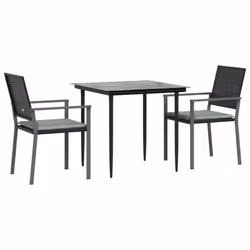 vidaXL Set Pranzo da Giardino 3pz con Cuscini in Polyrattan e Acciaio - Vista aggiuntiva 3