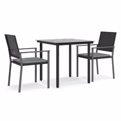 vidaXL Set Pranzo da Giardino 3pz con Cuscini in Polyrattan e Acciaio - Vista aggiuntiva 2