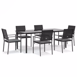 vidaXL Set Pranzo da Giardino 7 pz con Cuscini in Polyrattan e Acciaio - Vista aggiuntiva 2