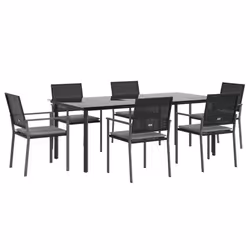 vidaXL Set Pranzo da Giardino 7 pz con Cuscini in Polyrattan e Acciaio - Vista aggiuntiva 3