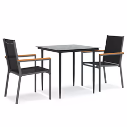 Set da Pranzo da Giardino 3 pz Nero in Textilene e Acciaiocod mxl 76623 - Vista aggiuntiva 2