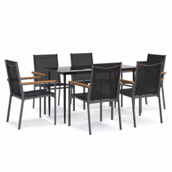vidaXL Set da Pranzo da Giardino 7 pz Nero in Textilene e Acciaio - Vista aggiuntiva 2