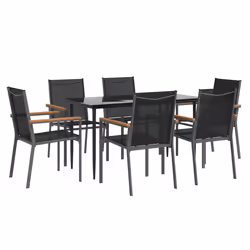 vidaXL Set da Pranzo da Giardino 7 pz Nero in Textilene e Acciaio - Vista aggiuntiva 3