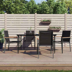 Set da Pranzo da Giardino 5 pz Nero in Textilene e Acciaiocod mxl 124548