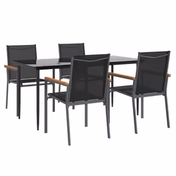 Set da Pranzo da Giardino 5 pz Nero in Textilene e Acciaiocod mxl 124548 - Vista aggiuntiva 3