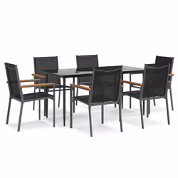 Set da Pranzo da Giardino 7 pz Nero in Textilene e Acciaiocod mxl 77281 - Vista aggiuntiva 2