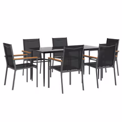 Set da Pranzo da Giardino 7 pz Nero in Textilene e Acciaiocod mxl 77281 - Vista aggiuntiva 3