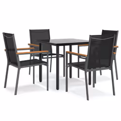 Set da Pranzo da Giardino 5 pz Nero in Textilene e Acciaiocod mxl 124560 - Vista aggiuntiva 2