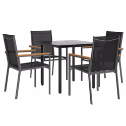 Set da Pranzo da Giardino 5 pz Nero in Textilene e Acciaiocod mxl 124560 - Vista aggiuntiva 3
