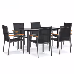 Set da Pranzo da Giardino 7 pz Nero in Textilene e Acciaiocod mxl 76642 - Vista aggiuntiva 2