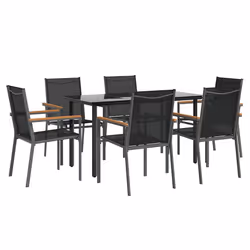 Set da Pranzo da Giardino 7 pz Nero in Textilene e Acciaiocod mxl 76642 - Vista aggiuntiva 3