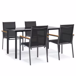 Set da Pranzo da Giardino 5 pz Nero in Textilene e Acciaiocod mxl 100603 - Vista aggiuntiva 2