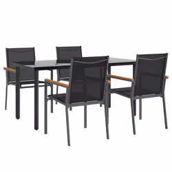 Set da Pranzo da Giardino 5 pz Nero in Textilene e Acciaiocod mxl 100603 - Vista aggiuntiva 3