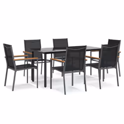 Set da Pranzo da Giardino 7 pz Nero in Textilene e Acciaiocod mxl 76632 - Vista aggiuntiva 2