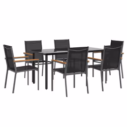 Set da Pranzo da Giardino 7 pz Nero in Textilene e Acciaiocod mxl 76632 - Vista aggiuntiva 3