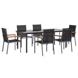 Set da Pranzo da Giardino 7 pz Nero in Textilene e Acciaiocod mxl 100644 - Vista aggiuntiva 3