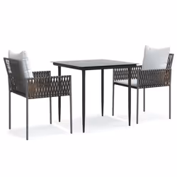 Set Pranzo da Giardino 3pz con Cuscini in Polyrattan e Acciaiocod mxl 124565 - Vista aggiuntiva 2