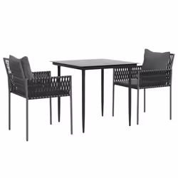 Set Pranzo da Giardino 3pz con Cuscini in Polyrattan e Acciaiocod mxl 100597 - Vista aggiuntiva 3