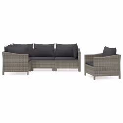 vidaXL Set Divani da Giardino 5 pz con Cuscini in Polyrattan Grigio - Vista aggiuntiva 2