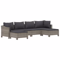 Set Divani da Giardino 6 pz con Cuscini in Polyrattan Grigiocod mxl 124580 - Vista aggiuntiva 3