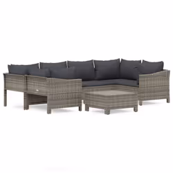 Set Divani da Giardino 7 pz con Cuscini in Polyrattan Grigiocod mxl 100623 - Vista aggiuntiva 2