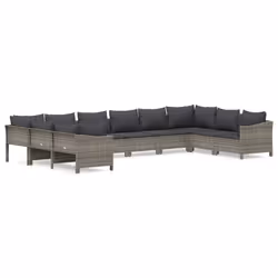 Set Divani da Giardino 10 pz con Cuscini in Polyrattan Grigiocod mxl 124606 - Vista aggiuntiva 2