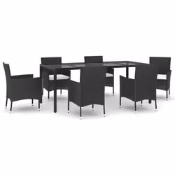 Set da Pranzo da Giardino 7 pz Nero con Cuscini in Polyrattancod mxl 100635 - Vista aggiuntiva 2