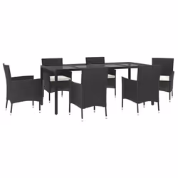 Set da Pranzo da Giardino 7 pz Nero con Cuscini in Polyrattancod mxl 100635 - Vista aggiuntiva 3