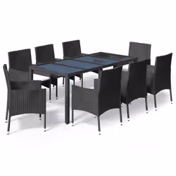 Set da Pranzo da Giardino 9 pz con Cuscini Nero in Polyrattancod mxl 77282 - Vista aggiuntiva 2
