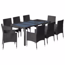 Set da Pranzo da Giardino 9 pz con Cuscini Nero in Polyrattancod mxl 77282 - Vista aggiuntiva 3