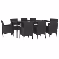 Set da Pranzo da Giardino 9 pz con Cuscini Nero in Polyrattancod mxl 100642 - Vista aggiuntiva 3