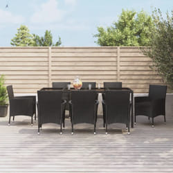 vidaXL Set da Pranzo da Giardino 9 pz con Cuscini Nero in Polyrattan