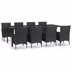 vidaXL Set da Pranzo da Giardino 9 pz con Cuscini Nero in Polyrattan - Vista aggiuntiva 2