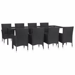 vidaXL Set da Pranzo da Giardino 9 pz con Cuscini Nero in Polyrattan - Vista aggiuntiva 3