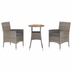 vidaXL Set Bistrò da Giardino 3 pz con Cuscini in Polyrattan Grigio - Vista aggiuntiva 2