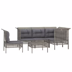 Set Divani da Giardino 6 pz con Cuscini in Polyrattan Grigiocod mxl 100667 - Vista aggiuntiva 3