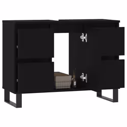 Mobile da Bagno Nero 80x33x60 cm in Legno Multistratocod mxl 79643 - Vista aggiuntiva 3