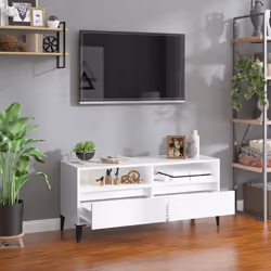 vidaXL Mobile Porta TV Bianco Lucido 100x34,5x44,5cm Legno Multistrato - Vista aggiuntiva 3