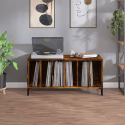 Mobile Porta Dischi Rovere Fumo 100x38x48 cm Legno Multistratocod mxl 70814 - Vista aggiuntiva 3