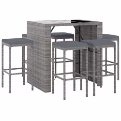 Set Bar da Giardino 7 pz con Cuscini in Polyrattan Grigiocod mxl 124608 - Vista aggiuntiva 3