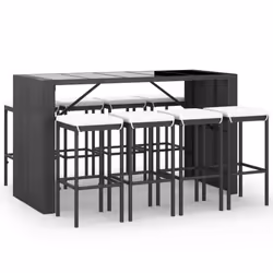 vidaXL Set Bar da Giardino 9 pz con Cuscini in Polyrattan Nero - Vista aggiuntiva 2