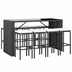 vidaXL Set Bar da Giardino 9 pz con Cuscini in Polyrattan Nero - Vista aggiuntiva 3