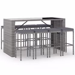 Set Bar da Giardino 9 pz con Cuscini in Polyrattan Grigiocod mxl 76711 - Vista aggiuntiva 2