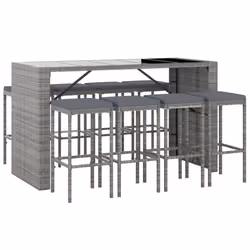 Set Bar da Giardino 9 pz con Cuscini in Polyrattan Grigiocod mxl 76711 - Vista aggiuntiva 3