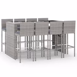 Set Bar da Giardino 9 pz con Cuscini in Polyrattan Grigiocod mxl 76697 - Vista aggiuntiva 2