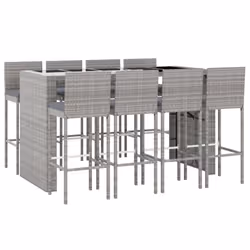 Set Bar da Giardino 9 pz con Cuscini in Polyrattan Grigiocod mxl 76697 - Vista aggiuntiva 3