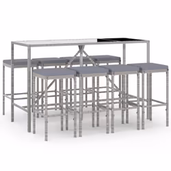 Set Bar da Giardino 9 pz con Cuscini in Polyrattan Grigiocod mxl 100669 - Vista aggiuntiva 2