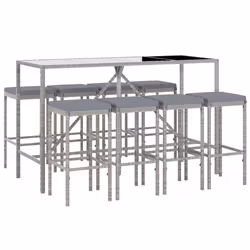 Set Bar da Giardino 9 pz con Cuscini in Polyrattan Grigiocod mxl 100669 - Vista aggiuntiva 3