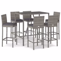 Set Bar da Giardino 7 pz con Cuscini in Polyrattan Grigiocod mxl 100661 - Vista aggiuntiva 2