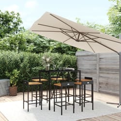 Set Bar Giardino 7 pz Nero Polyrattan e Legno Massello Acaciacod mxl 102434